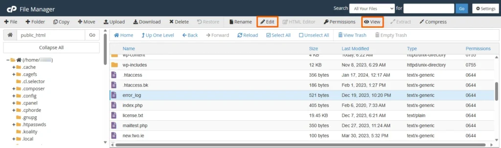 فایل error_log در سی پنل