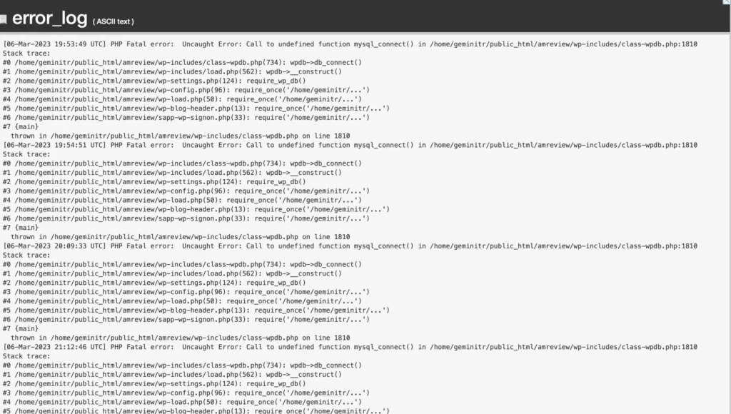 نمونه فایل error_log