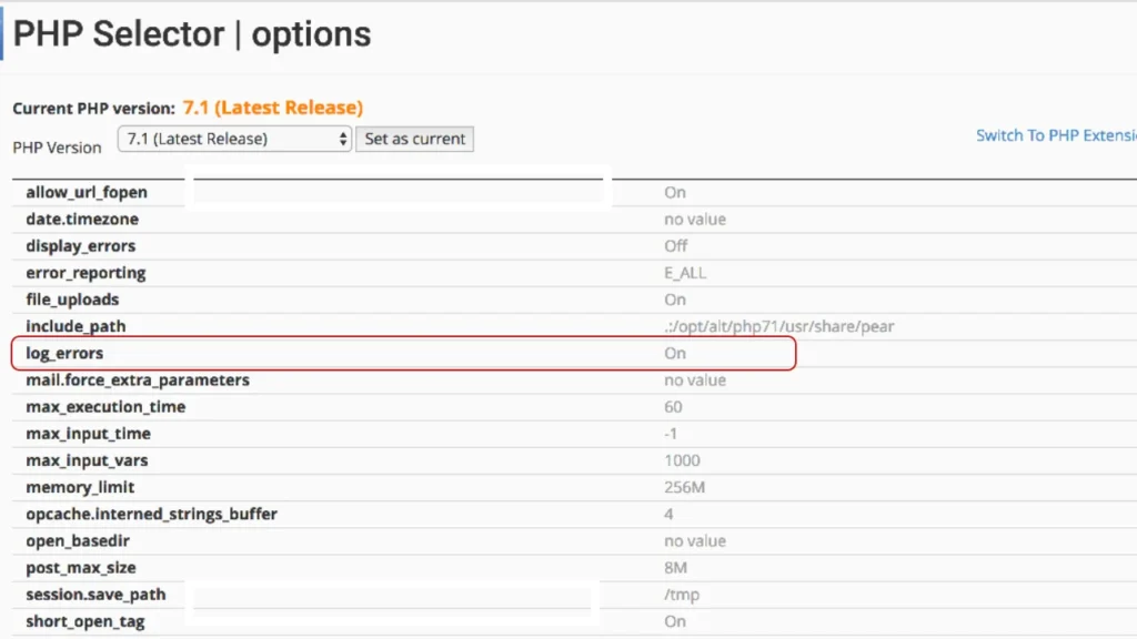 روشن کردن log_error از طریق cpanel